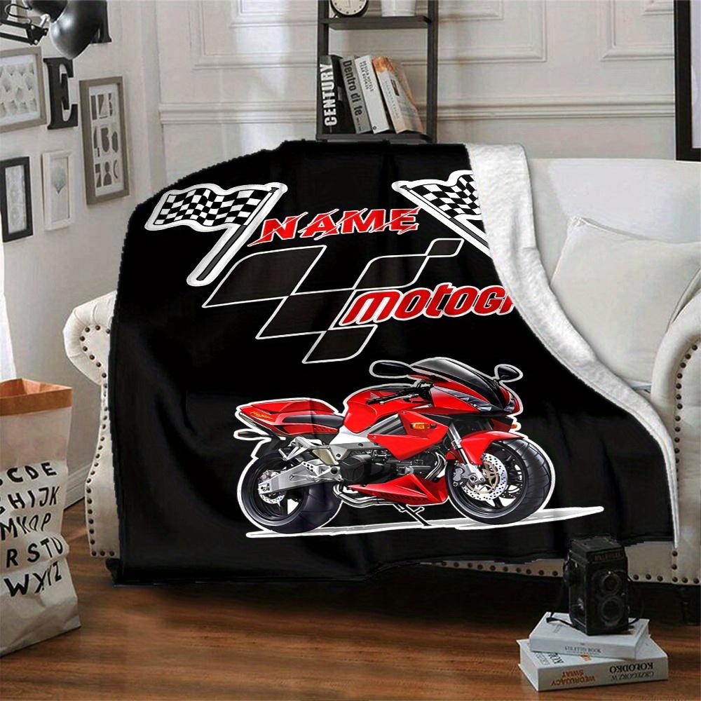 Motorcycle Motogp Checkered Flags Racing Bike Blanket With Customizable Name Soft And Comfortable Shawl Blanket For All Seasons Suitable For Home