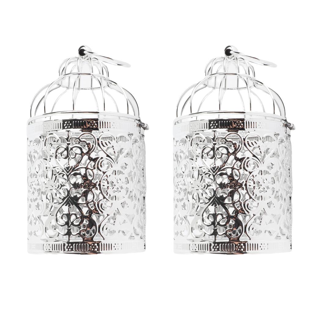 2 Pcs Bird Cage Candle Holder Vintage Exquisite Elegant Hollow Out Pattern Metal Candlestick for Party Decoration