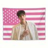 SKZ K-Kim Seungmin Pink American Flag Tapestry, K-Pop Idol Wall Hanging for Bedroom, Dorm & Fan Room Decor