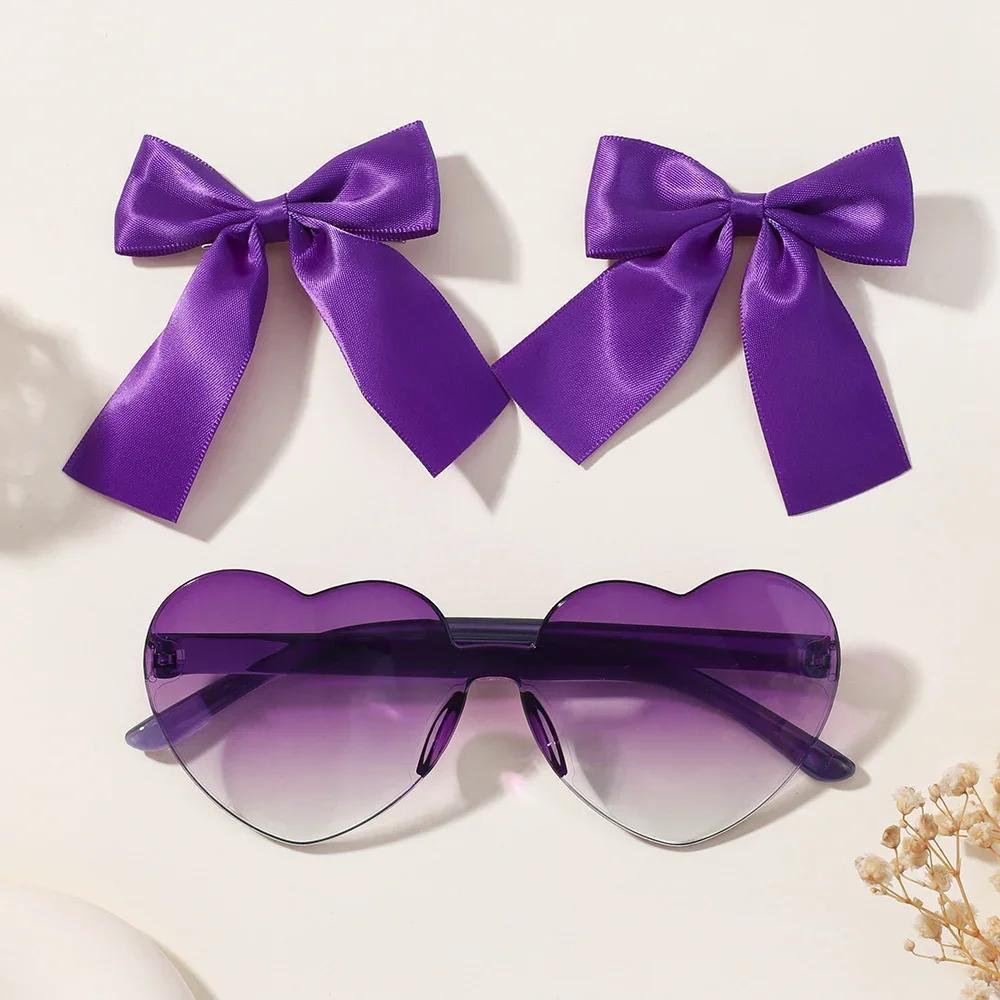 3pcs/Set Cartoon Peach Sunglasses with Ribbon Bows Hairclips for Kids Girls Summer Beach Hair Accessories Cute Hairgripes Glasse