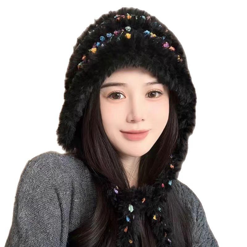 Hat winter warm ear protection wool hat cute sweet travel wool hat show face small cold protection pullover hat