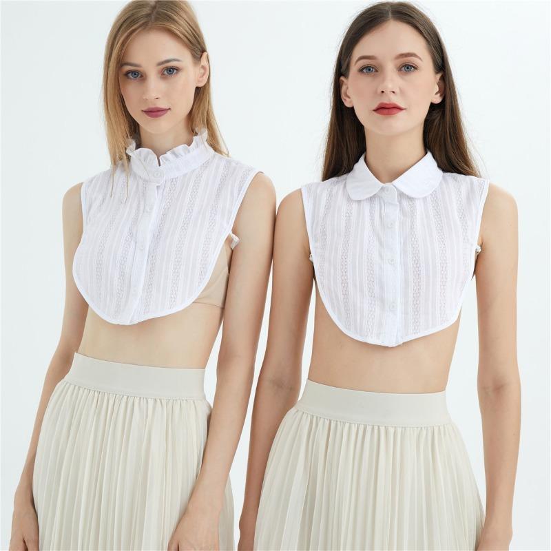 Women Fashion Ruffle Fake Collar Shirts Button-up Stand Lapel Half Shirt Detachable Collar Female Blouses Tops Clothing Ties