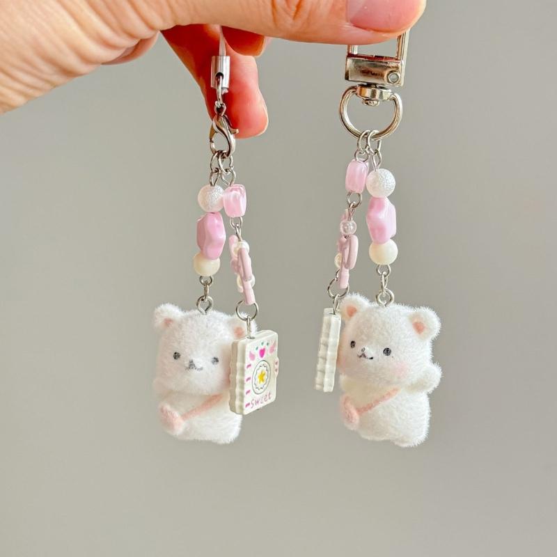 Soft Plush Bear Keychain Cute Bag Charm Car Keyring Sturdy Flocking Material Perfect Gift For Kids And Adults