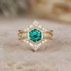 European and American new fashion hexagonal green zircon inlaid personalized versatile light luxury women's ring