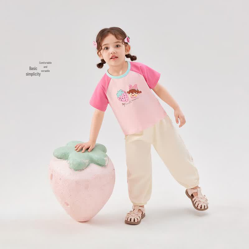 JELLYBABY Girls' Cartoon Color Block Short Sleeve T-shirt