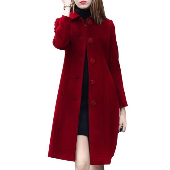 Damen Herbst Winter Wollmantel Umlegekragen Einreihig Locker Mittellang Dicker Warm Halten Mantel für Pendeln Dating Reisen