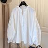 Spring and Autumn new women's clothing retro pleated bubble sleeves loose shirt clothes women's chic shirt