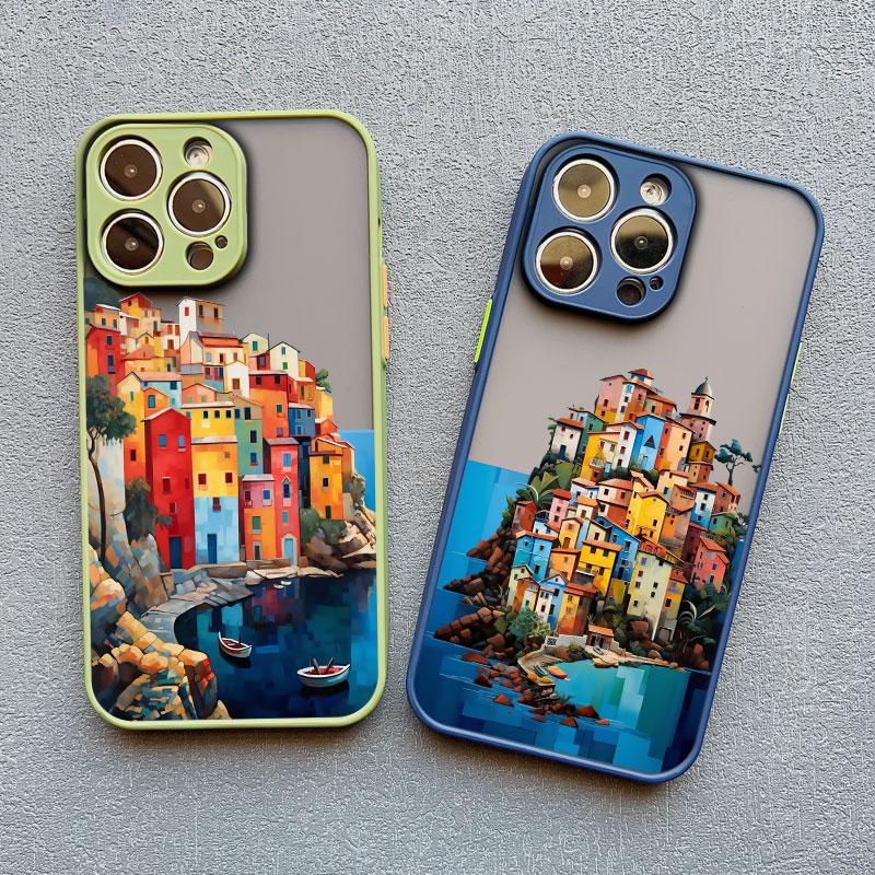 Urban Seaside Town Phone Case For iPhone 16 15 14 13 12 11 Pro Max Mini X XS XR SE 7 8 Plus Shockproof Matte Hard Cover Fundas