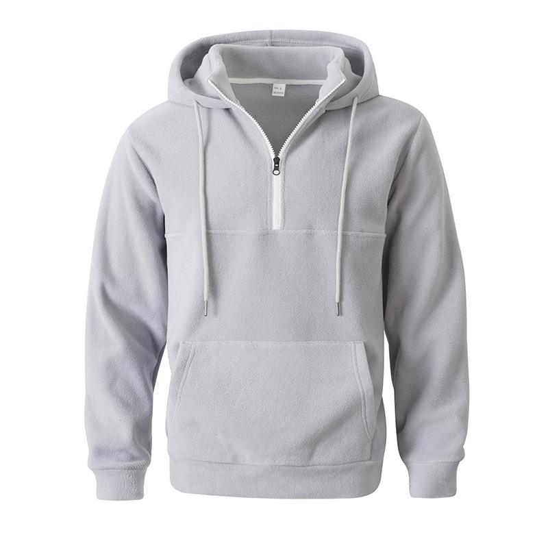 Men s 2025 European Stand Collar Plus Velvet Hoodie - Autumn/Winter Long Sleeve Half-Zip Sweatshirt XL