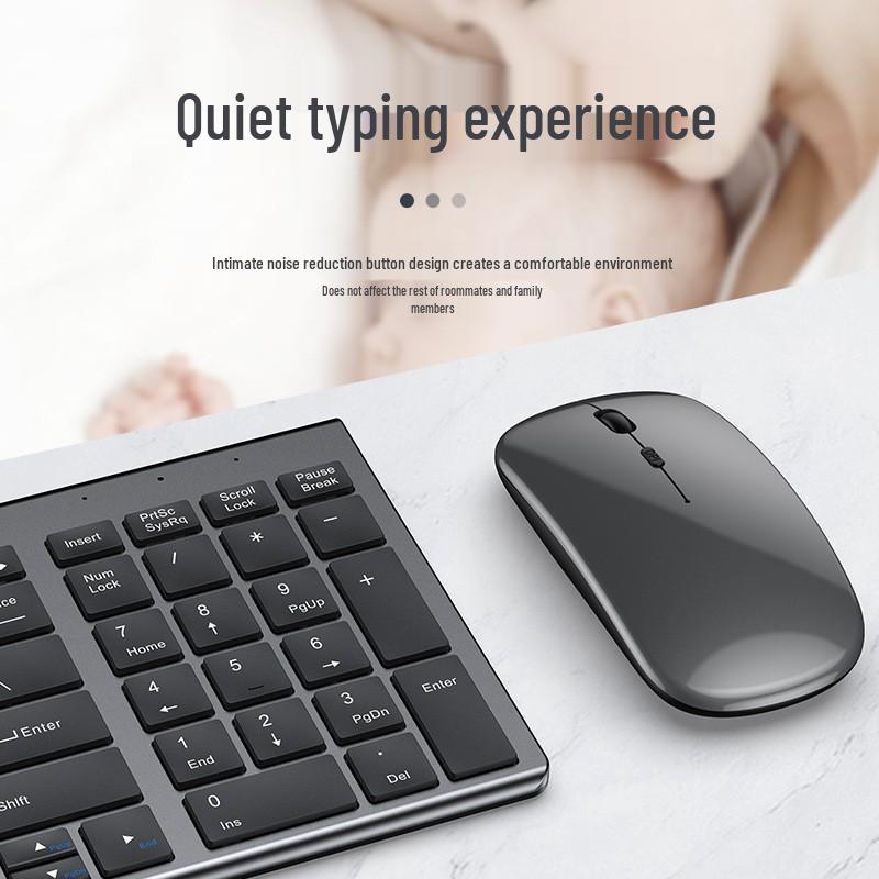 Rechargeable Silent Wireless Bluetooth Keyboard & Mouse Set for iPad, Laptop, and Desktop.