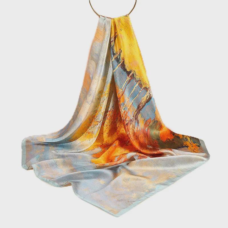 High-Quality Mulberry Silk Crepe Satin Scarf – Large Square, Sun Protection for Spring & Autumn
