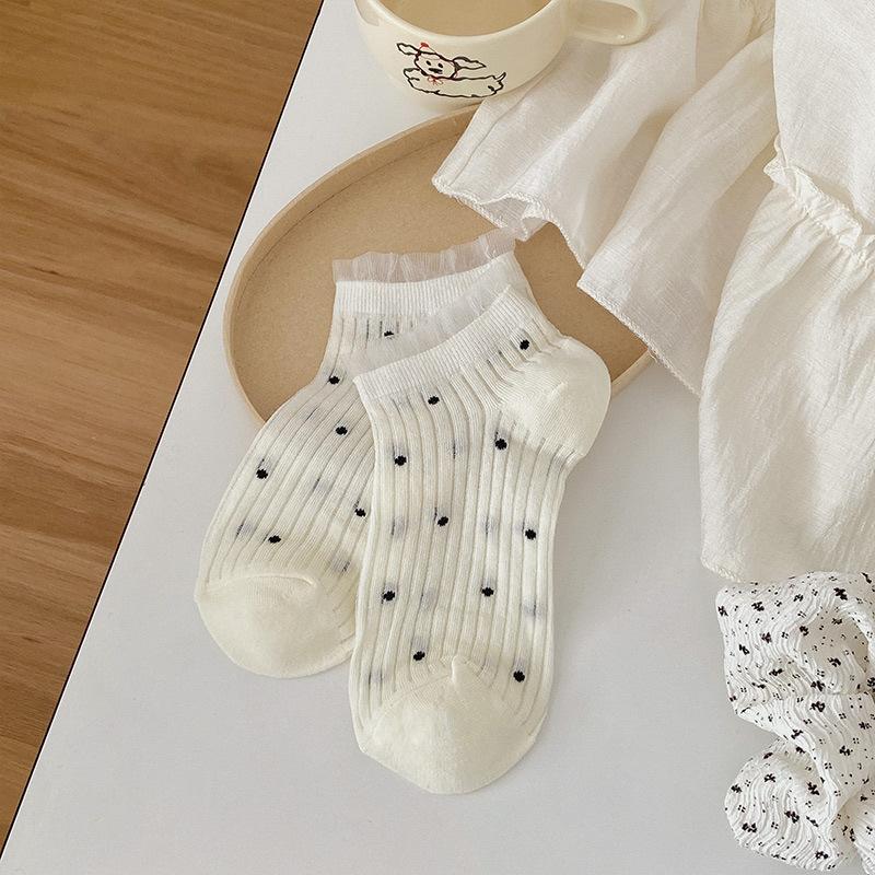 Women's Summer Thin Sweet Lace Lace Breathable Bow Polka Dot Short Tube Socks