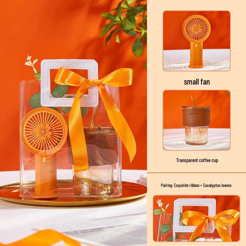 Festive Employee Gift Set with Coffee Cup & Mini Fan Orange 02