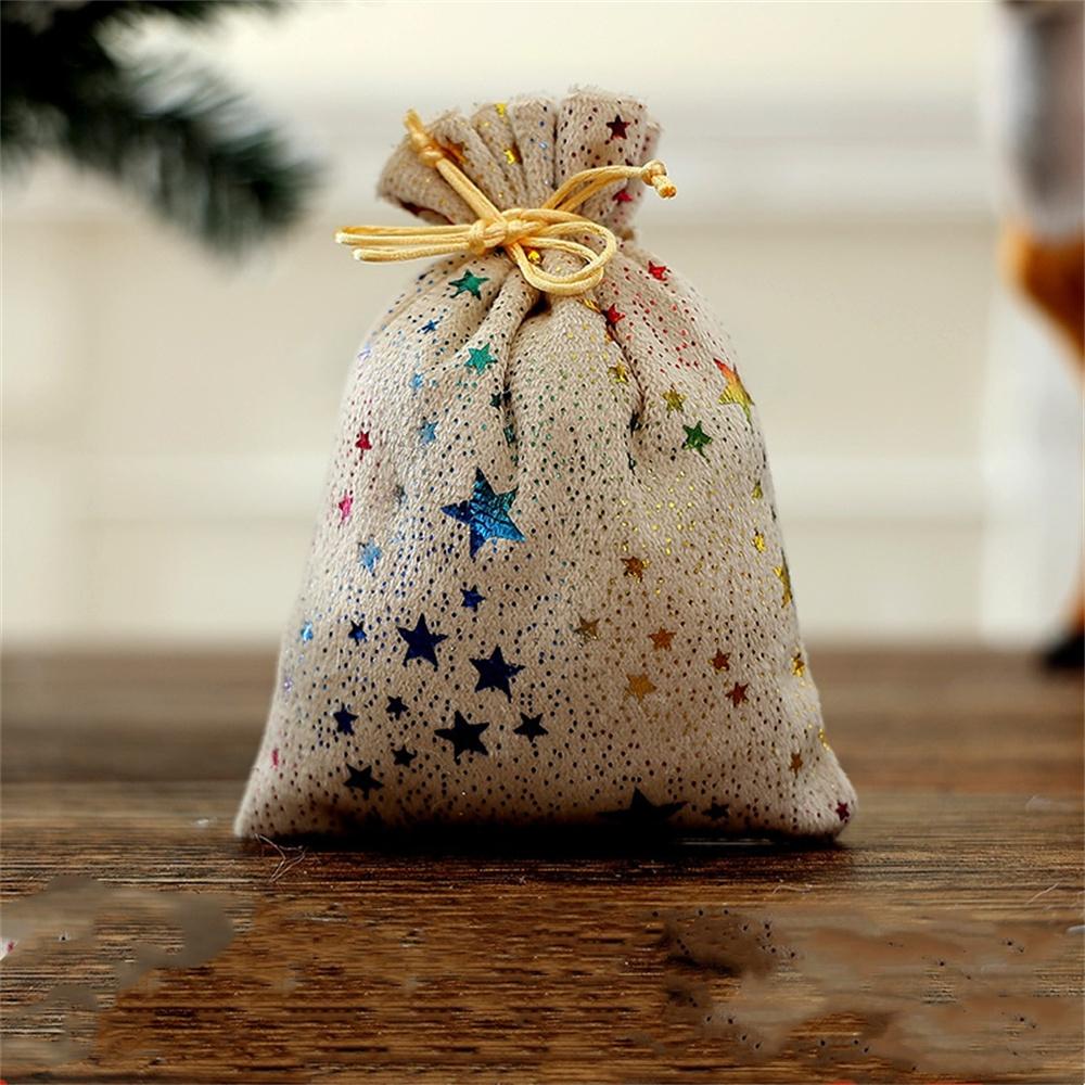 Christmas Cotton Linen Gift Bags Xmas Tree Printed Drawstring Pocket Christmas Party Gift Packaging Jewelry Storage Bags