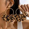 Boucles d'oreilles pendantes rondes géométriques en tissu imprimé léopard pour femmes, pour un usage quotidien