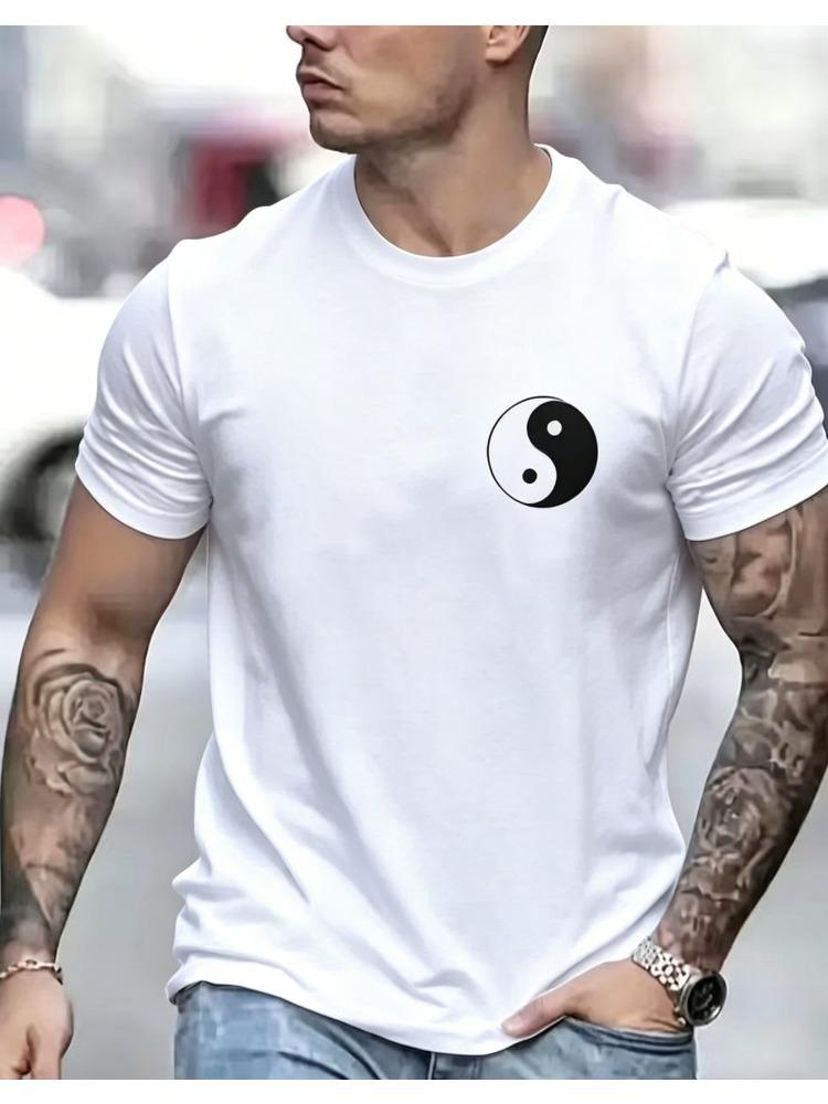 Unisex White Crew Neck Tee Classic Yin Yang Symbol Print Oversized Short Sleeve Unisexs Summer Streetwear Casual Daily Basic Wear Top