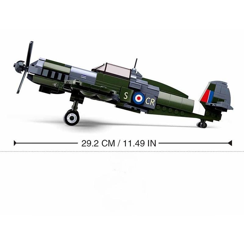290 Stück 0712 WW2 Militär Spitfire Jagdflugzeug Modell Bausteine Spielzeugsteine DIY Lernspielzeug Geschenk für Jungen