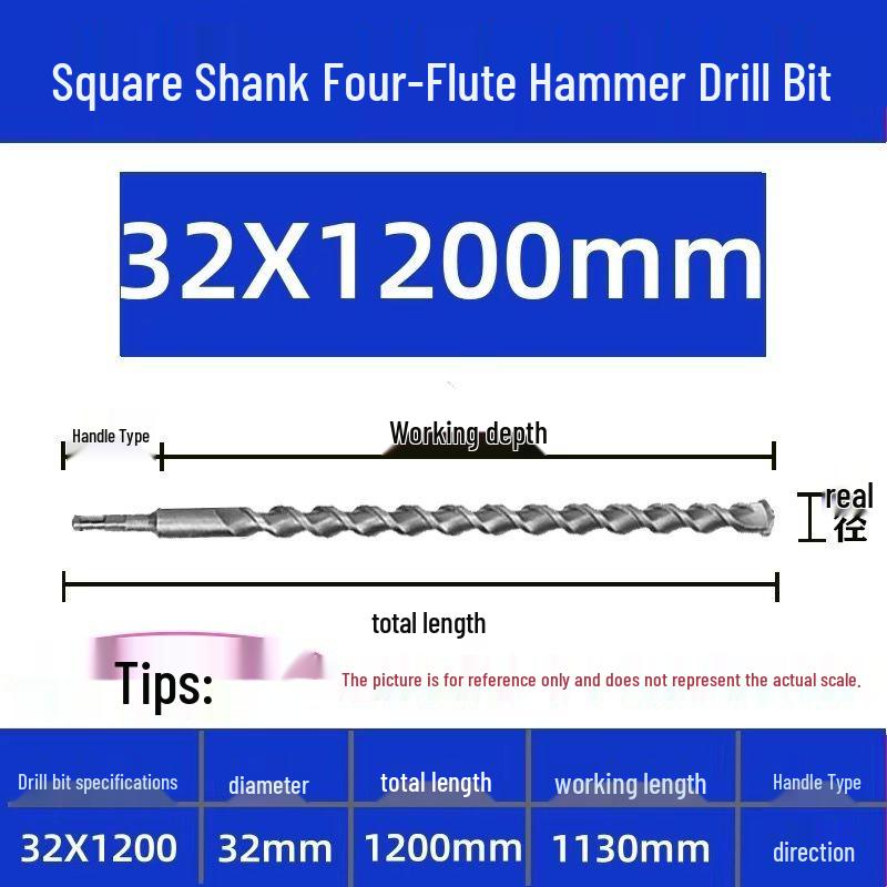 Extended Electric Hammer Drill Bit, Square & Round Shank, for Concrete Piercing - Available in 500mm to 2m Lengths