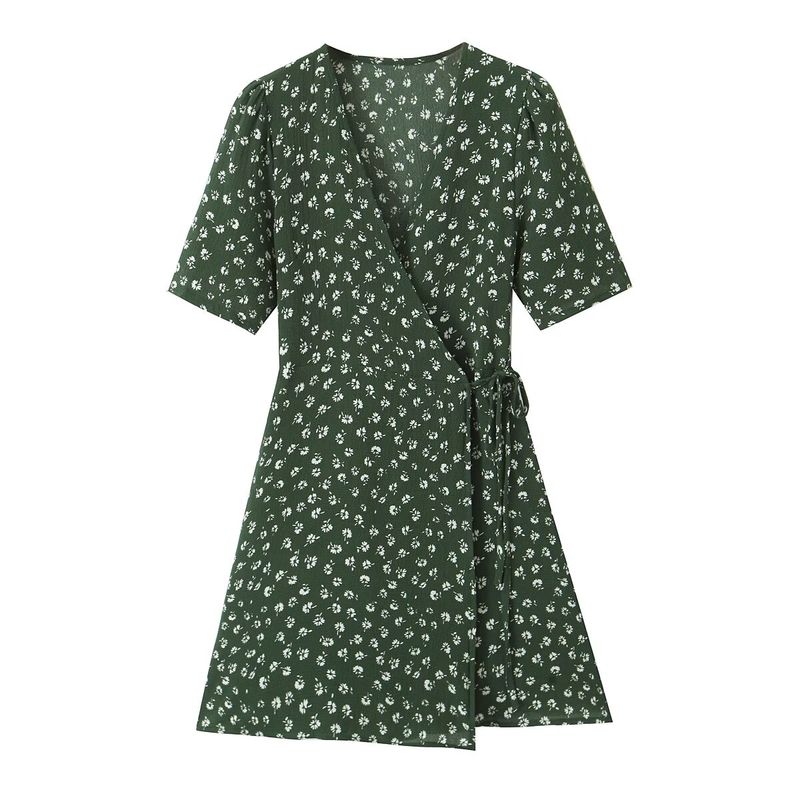 

Kaslead New Arrival Women s Clothing Fashion Style Fashion Casual Minimalist Print Stomach Blanket Short Sleeve Dress Green L