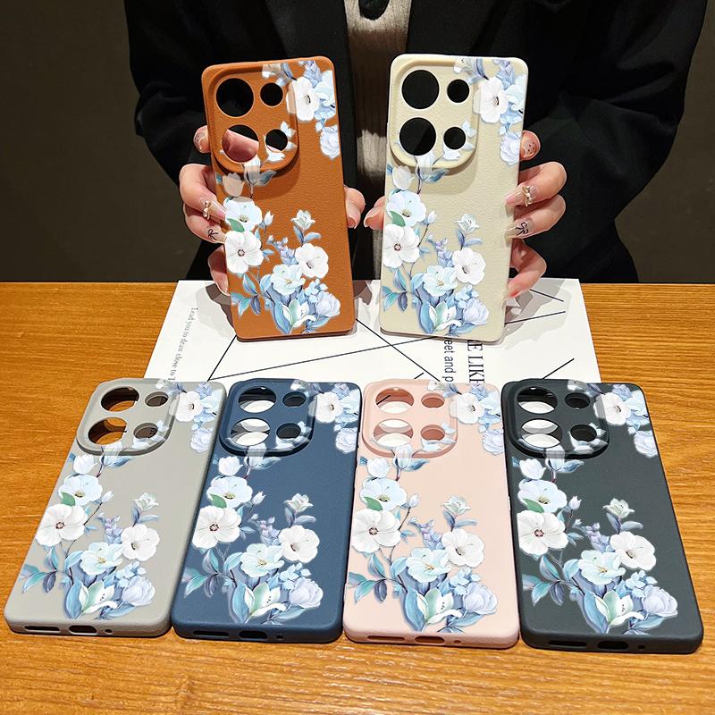 Wstrząsoodporne miękkie etui na telefon z kwiatowym nadrukiem dla Xiaomi 13T Pro Poco X7 X6 M6 Redmi 13C Note 14 13 Pro 12 11 Slim TPU Tekstura skóry Matowa osłona zderzaka