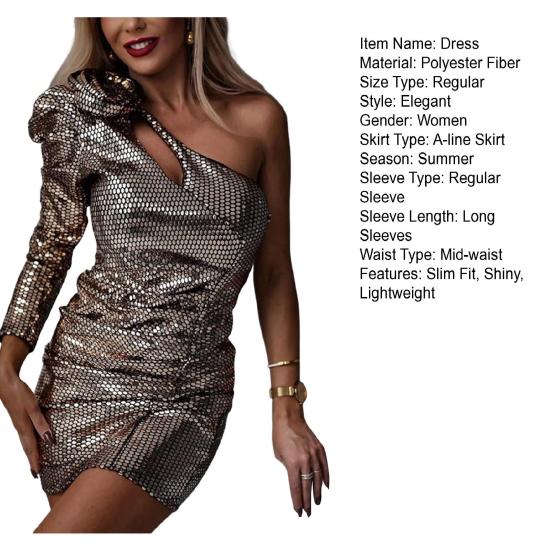 Dámské šaty s úhlopříčkou přes ramena, geometrický vzor, ​​dlouhý rukáv, úzký střih, dámská plesová koktejlová párty krátké šaty večerní šaty