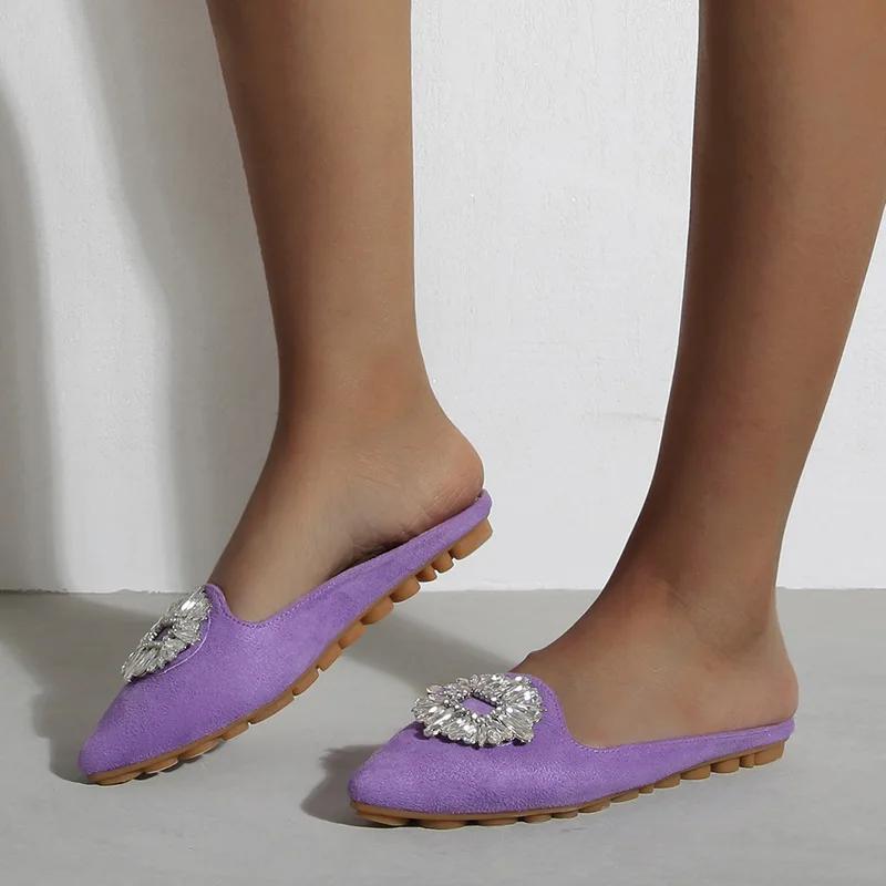 4-Style Crystal Mules Women Pointed Toe Diamond Slippers Summer Shoes Woman Sandalias Large Size 34-43 Cover Toe Slides