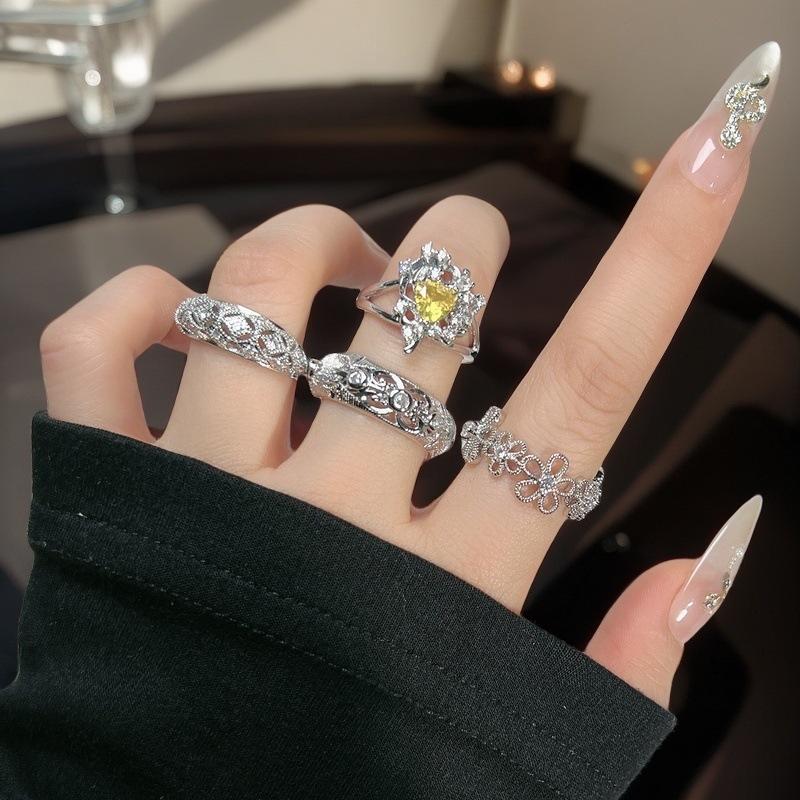 Full Diamond Zircon Bow Open Ring Niche Design Retro Temperament High-End Ring