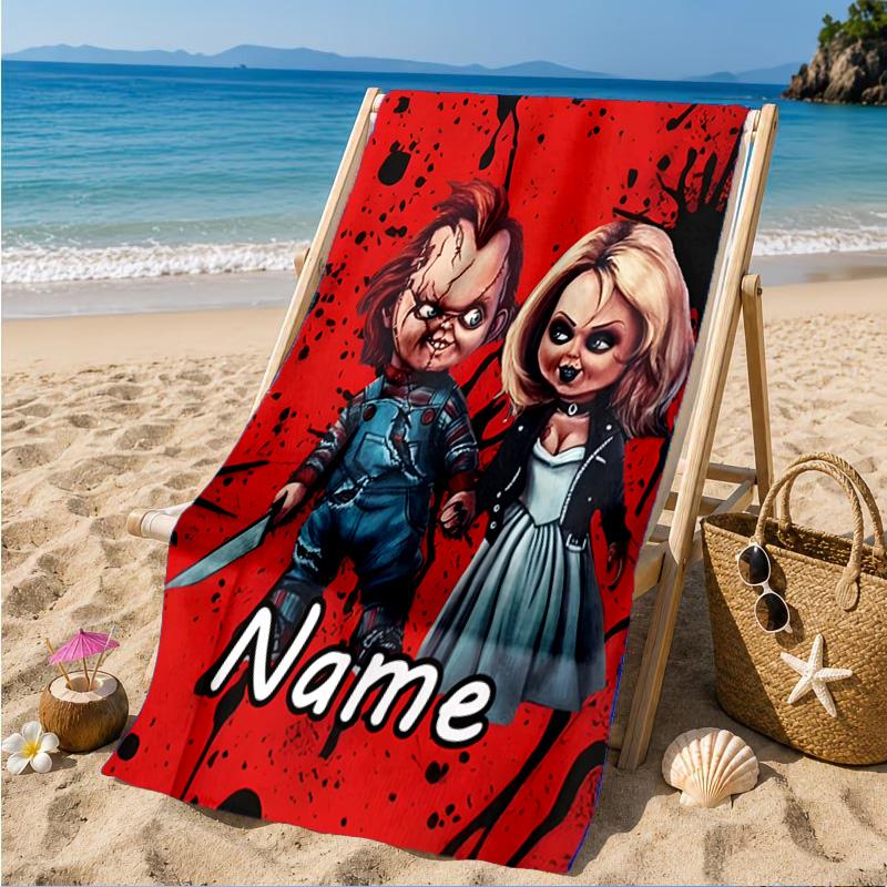 Custom Name Chucky's Bloody Invitation Beach Towel Microfiber Beach Towel, Lightweight and Quick-Dry, for Summer Travel, Swimming Pool Gift