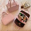 Polka Dot Women Handheld Makeup Bag Large Capacity 3-Layer Partition Travel Toiletry Organizer for Skincare Cosmetic Brushes