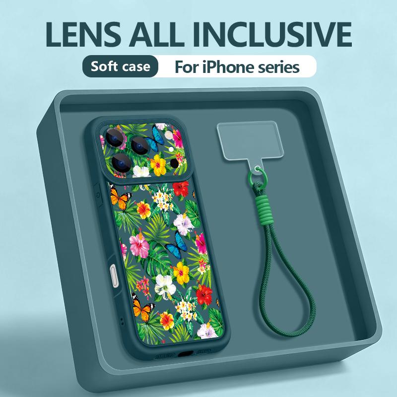 Colorful Flower Pattern Lanyard Phone Case For iPhone 17 ProMax 16 17 14 15 13 Pro Max 11 17e 16e Shockproof Silicone Soft Cover