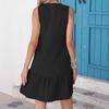 Summer Dress V-Neck Sleeveless Single-Breasted Solid Color Mini Dress Solid Color Loose