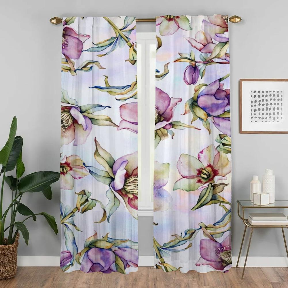 Beauty Flowers Modern Living Room Curtains for Camera Window Curtain for Room 2 Panel Home Interior Curtains Shades Partition
