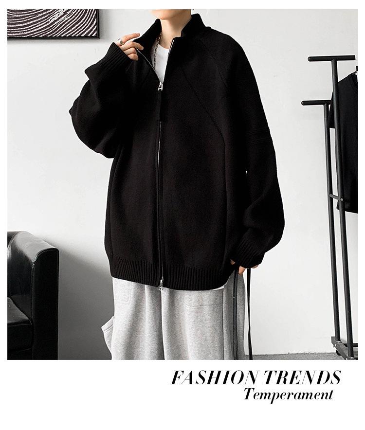 Herren-Strickjacke mit Stehkragen, locker geschnitten - Trendige amerikanische Strickware für Frühling und Herbst