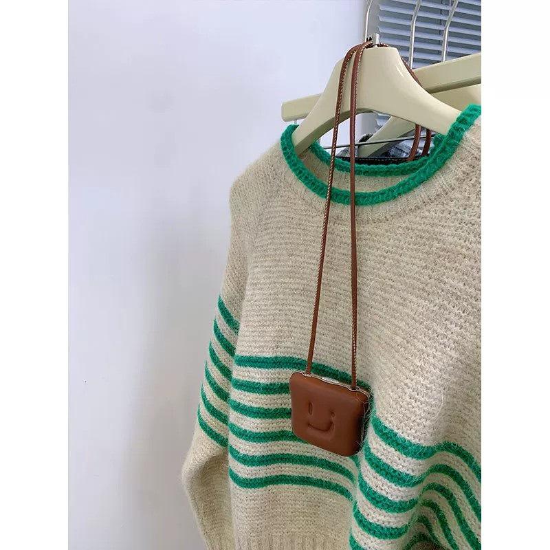 Women's Retro Stripe Knit Sweater - Versatile Loose-Fit Autumn Layer
