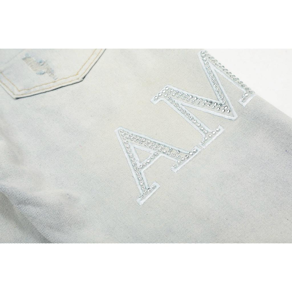 M01 Amiri Herren- und Damenjeans im amerikanischen Stil, trendig mit Stoffaufnähern, Löchern, Stickereien, lässige und modische High-Street-Hose