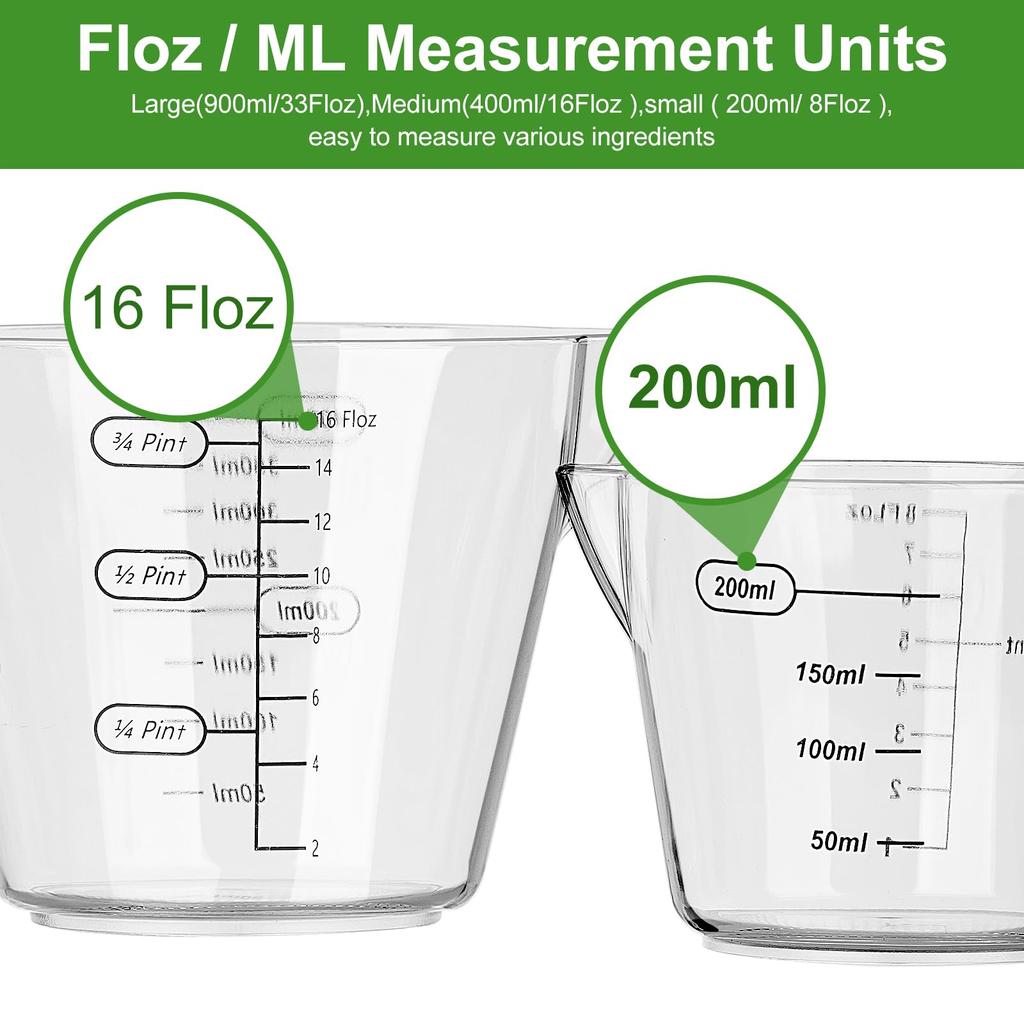 FAIS DU 3 PCS Plastic Measuring Cups Set, Stackable Clear Measuring Cup with Spout and Angled Grip Handle Kitchen Cooking Tools