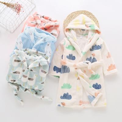 Toddler Baby Boys Girls Cartoon Bathrobes Flannel Night-Robe Sleepwear