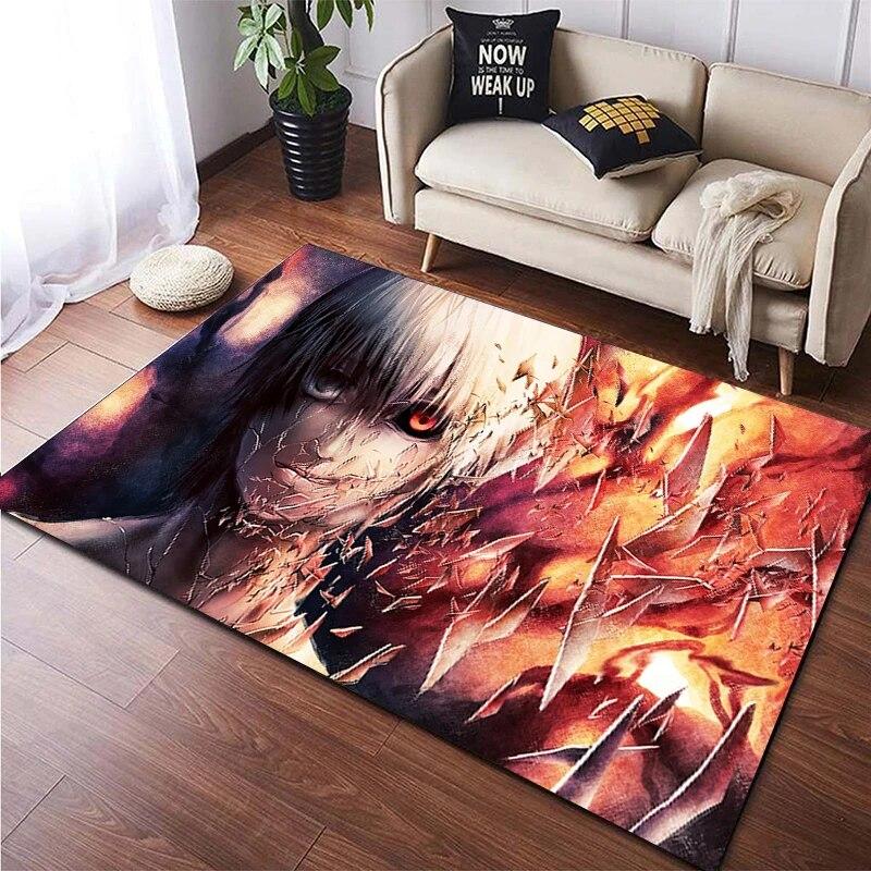 Hot Anime Tokyo Ghoul 3D-gedruckter Teppich für Wohnzimmer, rutschfester Teppich, Schlafzimmer, Nachttisch, moderne Heimdekoration, Boden, Yoga-Matte