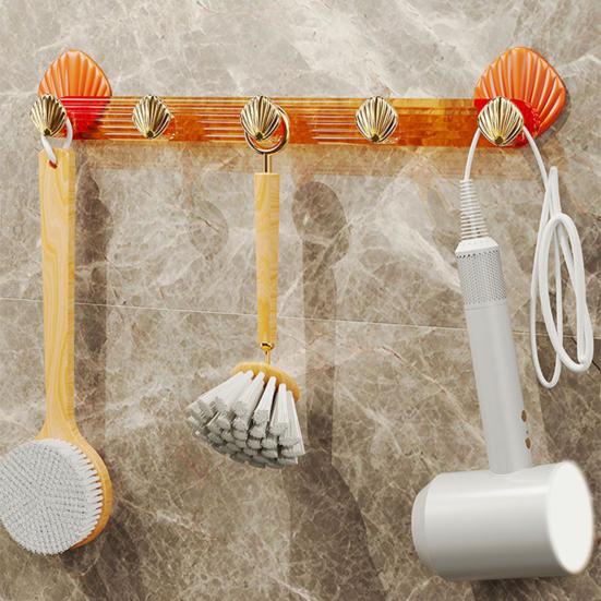 Haczyk na płaszcze montowany na ścianie Design muszli Samoprzylepne haczyki ścienne Dekoracyjne 5 haczyków Wieszak do przedpokoju na płaszcze ręczniki kapelusze torby Użycie w łazience kuchni