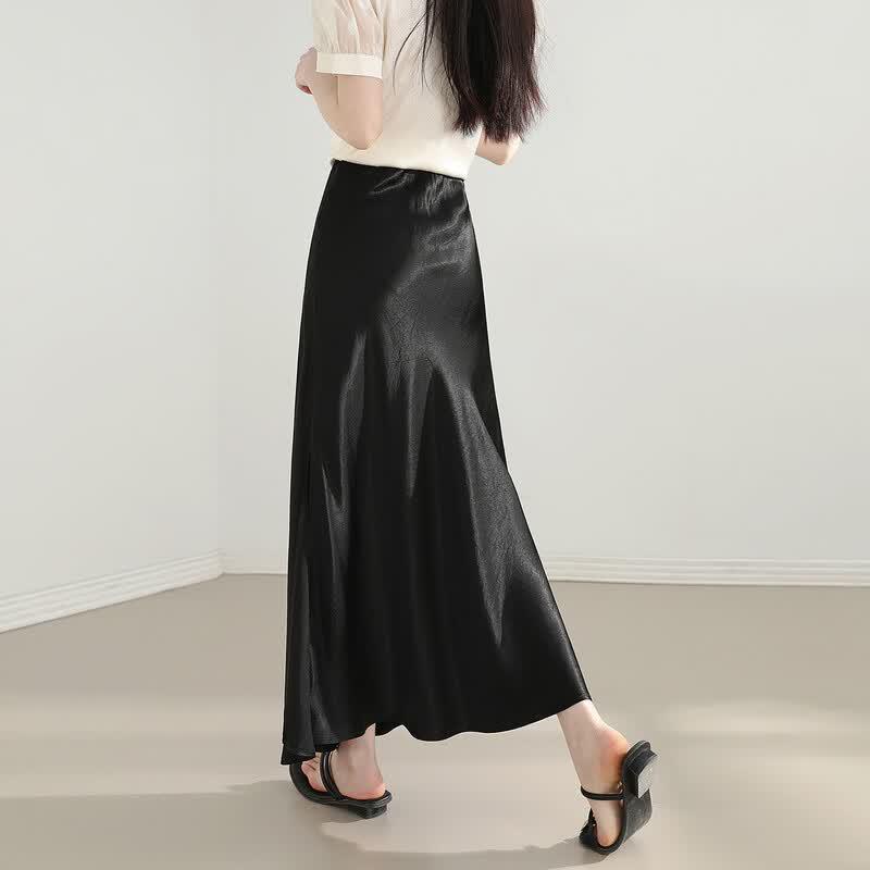 Demana Silky 100% Acetate A-line Midi Skirt