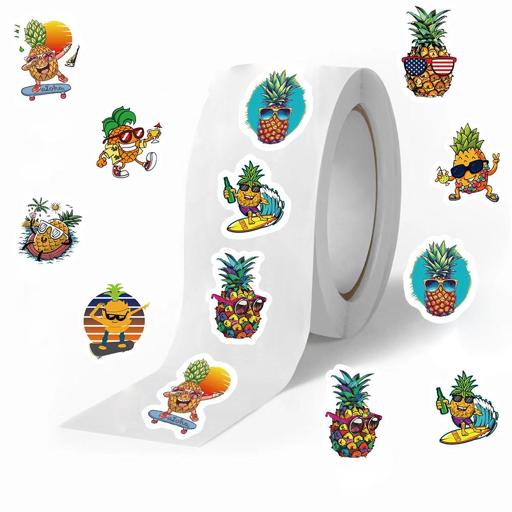 500 Pictures/roll Roll Sticker Tape Cartoon Pineapple Sticker Handbook Material Decorative Envelope Seal Sticker