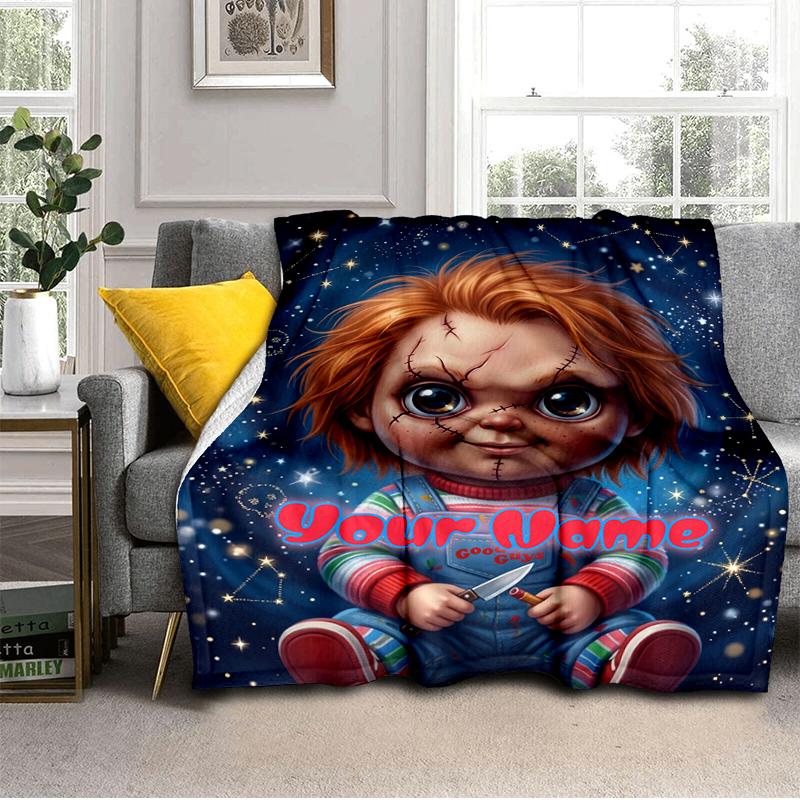 1PC Custom Name Cosmic Horror Doll flannel blanket versatile,all-season throw suitable for the living room,bedroom,camping,travel,and gift