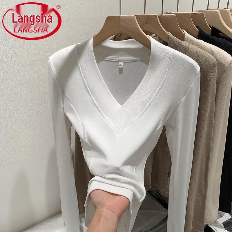 Langsha Women's V-Neck Slim-Fit Long Sleeve Padded Shoulder Base Layer