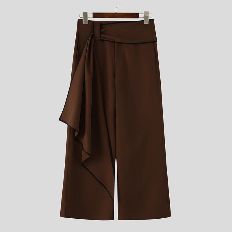 INCERUN Męskie spodnie długie casualowe, asymetryczne po bokach, z zamkiem błyskawicznym, z wysokim stanem, awangardowe