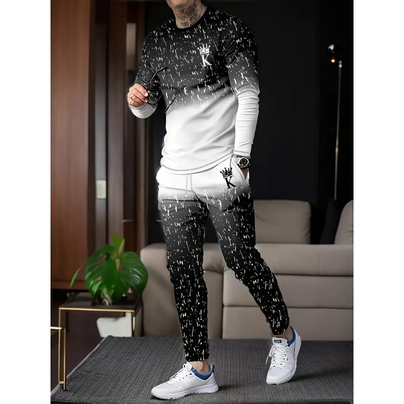 Beliebte Herren Langarm T-Shirts Hosen Set 3D Krone König Druck Herren Sportbekleidung Sommer 2025 Neuer Trainingsanzug Jogger 2-teilige Outfits