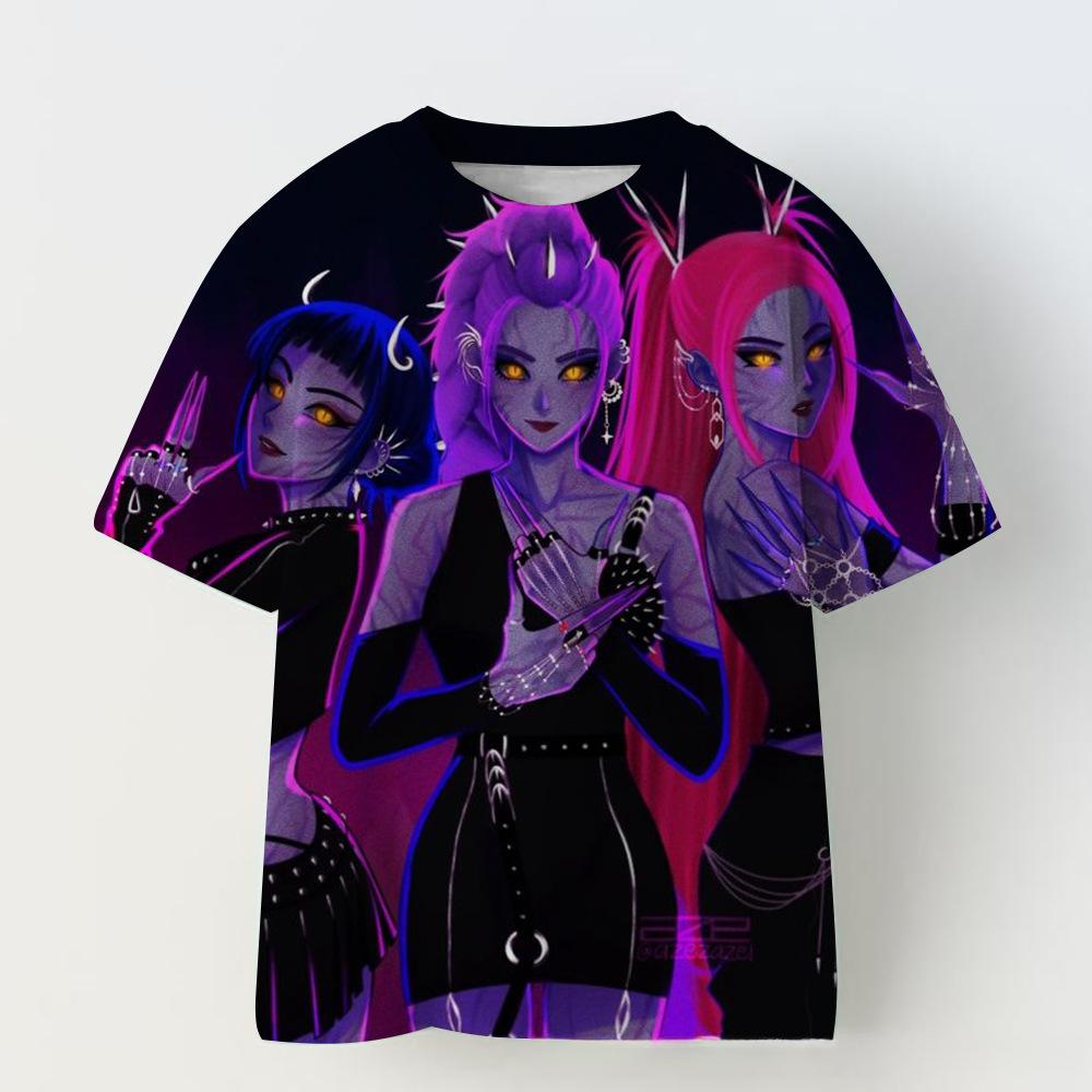 KPOP Demon Slayer Collaboration 3D Digital Print Summer Girls' Casual Fashion Round Neck Short Sleeve T-Shirt Parent-Child Outfit