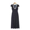 Elegant French Polka Dot Long V-Neck Lace Dress - Women's Summer 2026 Slimming Short-Sleeve Skirt.