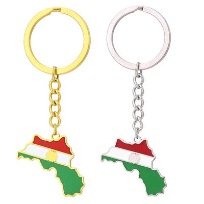 Stilvolle Kurdistan-Karten Schlüsselanhänger Gold/Silber Farbe Anhänger Schlüsselanhänger Einzigartiger Ethnischer Stil Schlüsselanhänger Zubehör für Männer Frauen