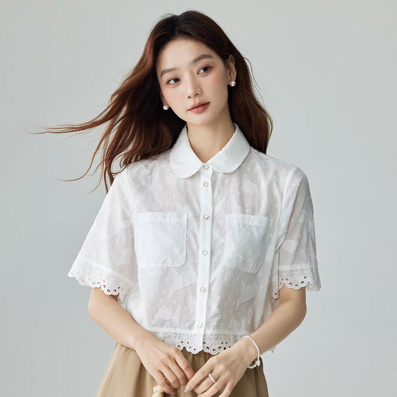 Inman Women s Pure Cotton French Chic Jacquard Short-Sleeve Shirt XL