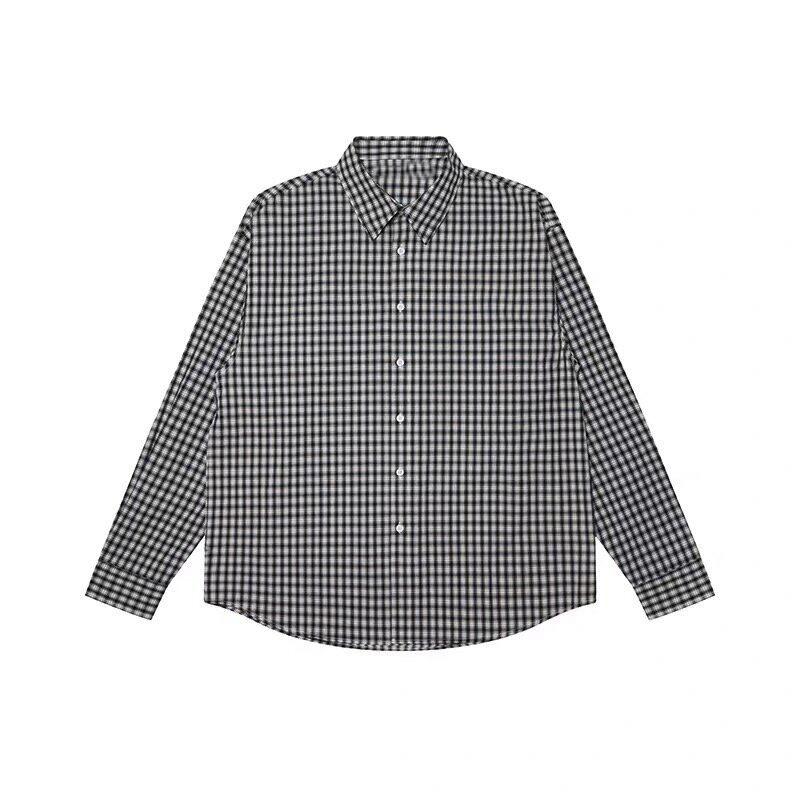 

Spring and Summer New Retro Lapel Plaid Long-sleeved Shirt Loose Splicing Design Jacket M чорний